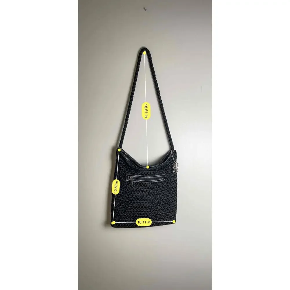 Luxy Womens Black Vegan Leather Crochet Shoulder Bag Purse